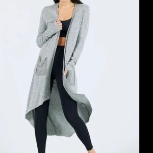 Joah Brown Oversized Gray Open Front Long Cardigan Duster pockets one size